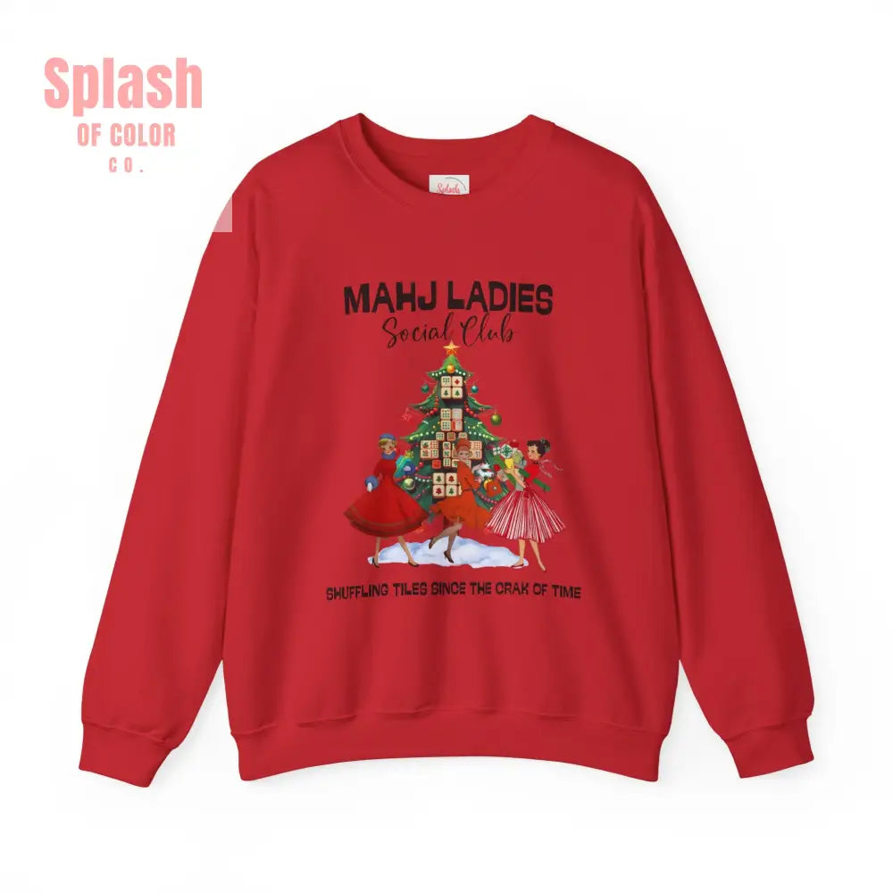 Mahjong Ladies Christmas Club Funny Holiday Group Sweatshirt Cozy Game Night Gift Christmas Apparel S / Red Sweatshirt