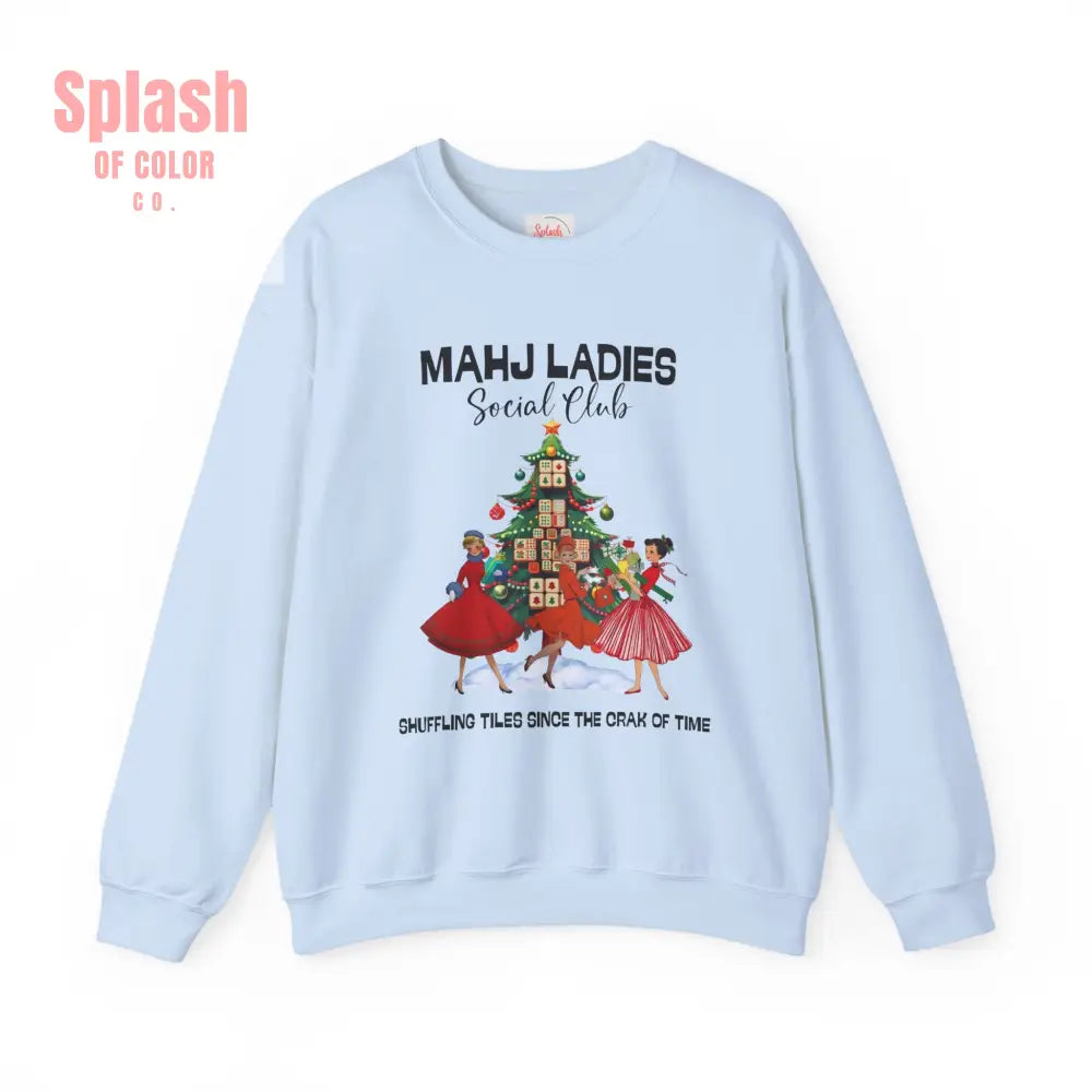 Mahjong Ladies Christmas Club Funny Holiday Group Sweatshirt Cozy Game Night Gift Christmas Apparel S / Light Blue