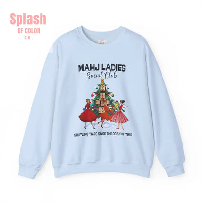 Mahjong Ladies Christmas Club Funny Holiday Group Sweatshirt Cozy Game Night Gift Christmas Apparel S / Light Blue