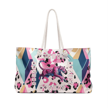 Mahjong Leopard Tile Bag Weekender Bag - Preppy Watercolor Blue Pink Purple Black Boho Travel Tote Beach Bag Mahj Lover