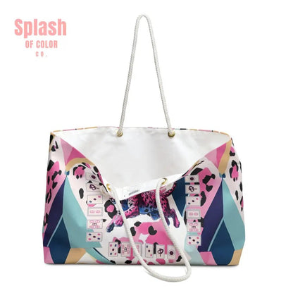 Mahjong Leopard Tile Bag Weekender Bag - Preppy Watercolor Blue Pink Purple Black Boho Travel Tote Beach Bag Mahj Lover