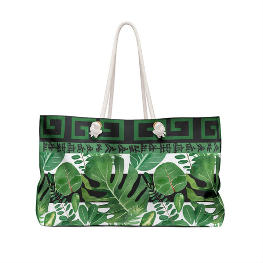 Mahjong Lover Gift Tote Bag For Tiles Green Black Floral Asian Inspired Tropical Weekender Bag - 24’’ × 13’’ - Bags