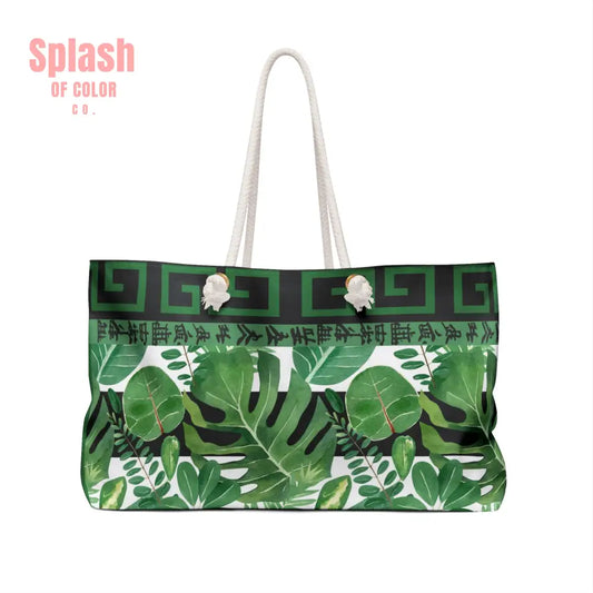 Mahjong Lover Gift Tote Bag For Tiles Green Black Floral Asian Inspired Tropical Weekender Bag - 24’’ × 13’’ - Bags
