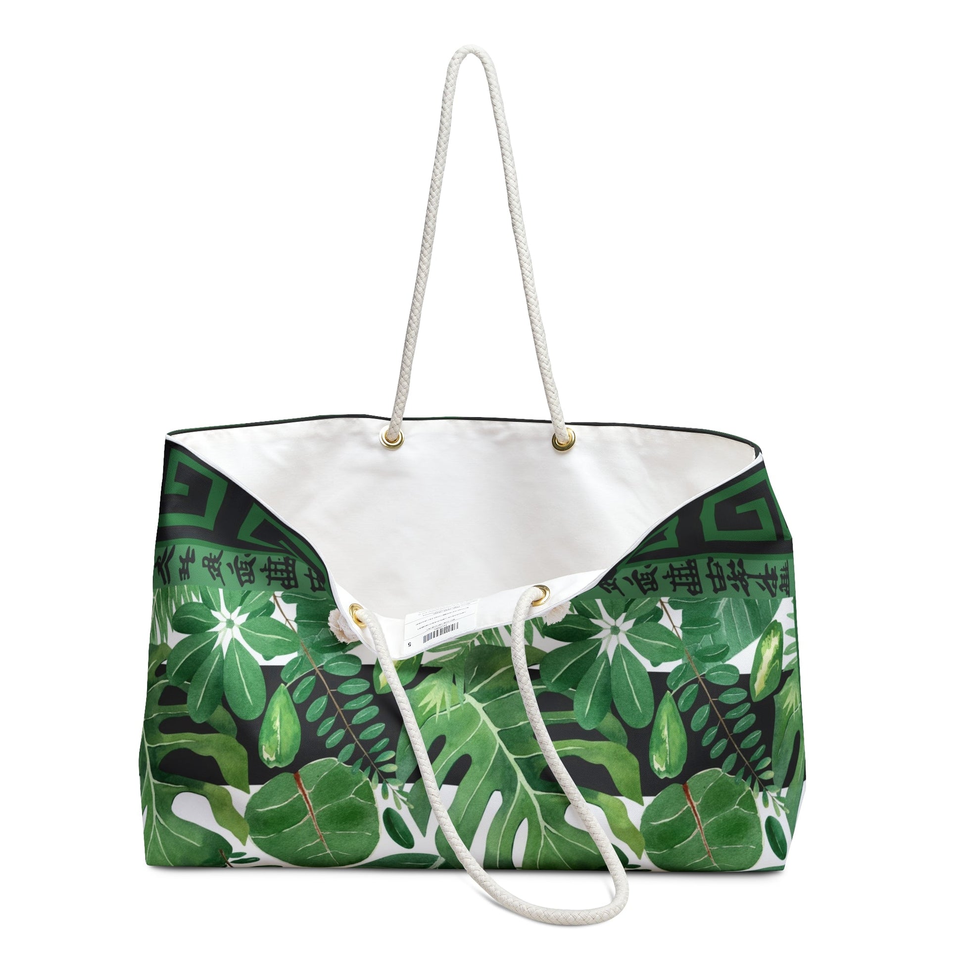 Mahjong Lover Gift Tote Bag For Tiles Green Black Floral Asian Inspired Tropical Weekender Bag - 24’’ × 13’’ - Bags