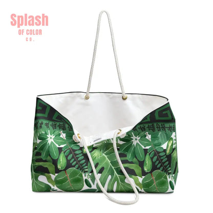Mahjong Lover Gift Tote Bag For Tiles Green Black Floral Asian Inspired Tropical Weekender Bag - 24’’ × 13’’ - Bags