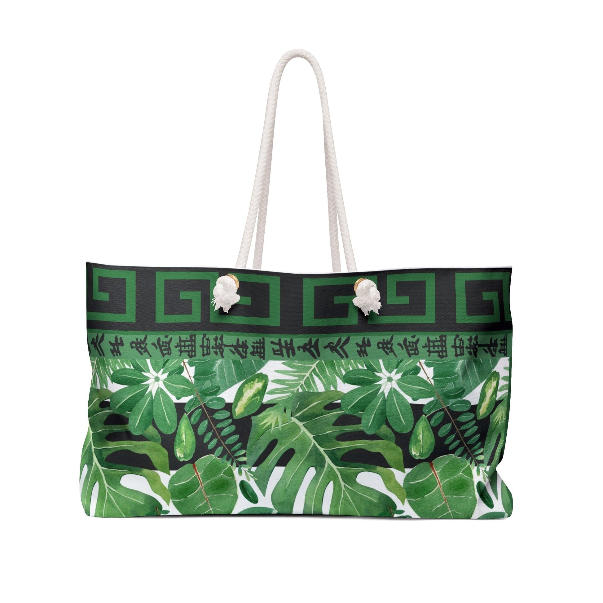 Mahjong Lover Gift Tote Bag For Tiles Green Black Floral Asian Inspired Tropical Weekender Bag - 24’’ × 13’’ - Bags