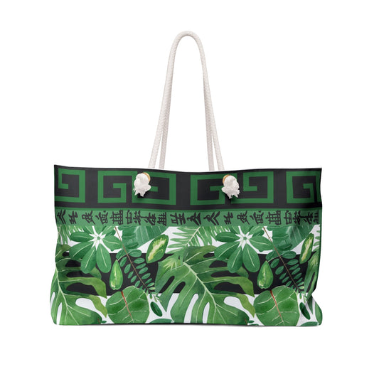 Mahjong Lover Gift Tote Bag For Tiles Green Black Floral Asian Inspired Tropical Weekender Bag - 24’’ × 13’’ - Bags