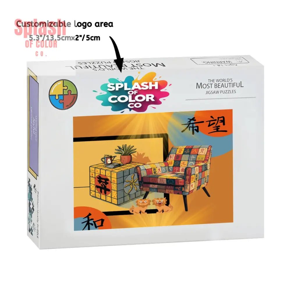 Mahjong Lover Golden Sun Orange Blue Whimsical Wooden Jigsaw Puzzles 1000 pcs - Splash of Color co.