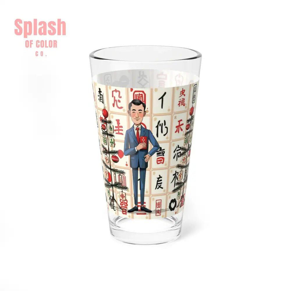 Mahjong Man, Whimsical Nostalgia Stylish Mixing Glass, Drinking Glass 16oz - Splash of Color co.