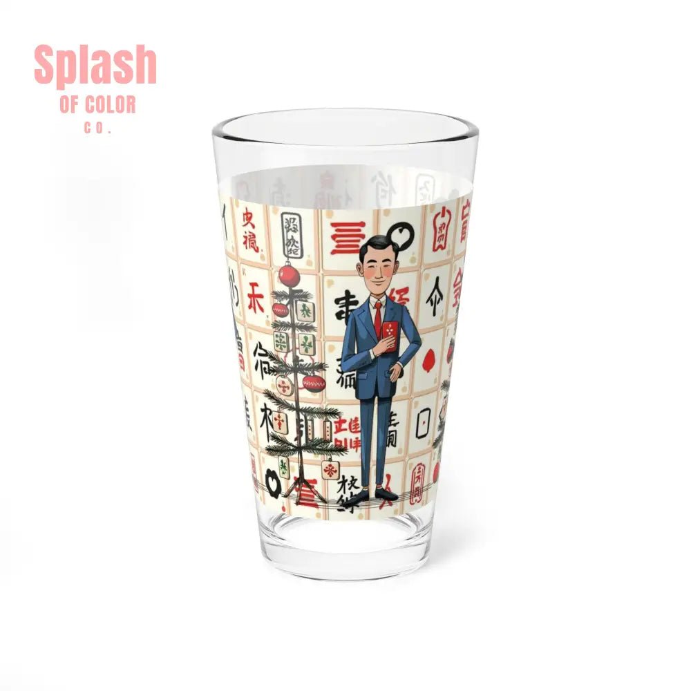 Mahjong Man, Whimsical Nostalgia Stylish Mixing Glass, Drinking Glass 16oz - Splash of Color co.