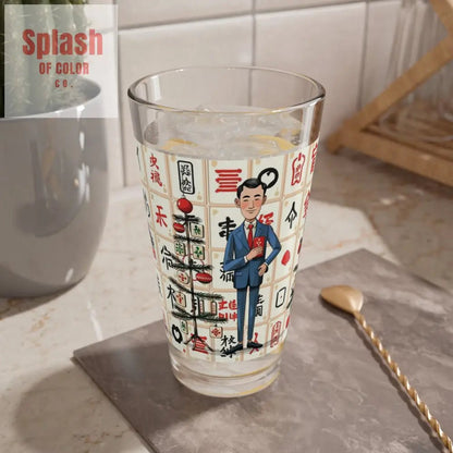 Mahjong Man, Whimsical Nostalgia Stylish Mixing Glass, Drinking Glass 16oz - Splash of Color co.