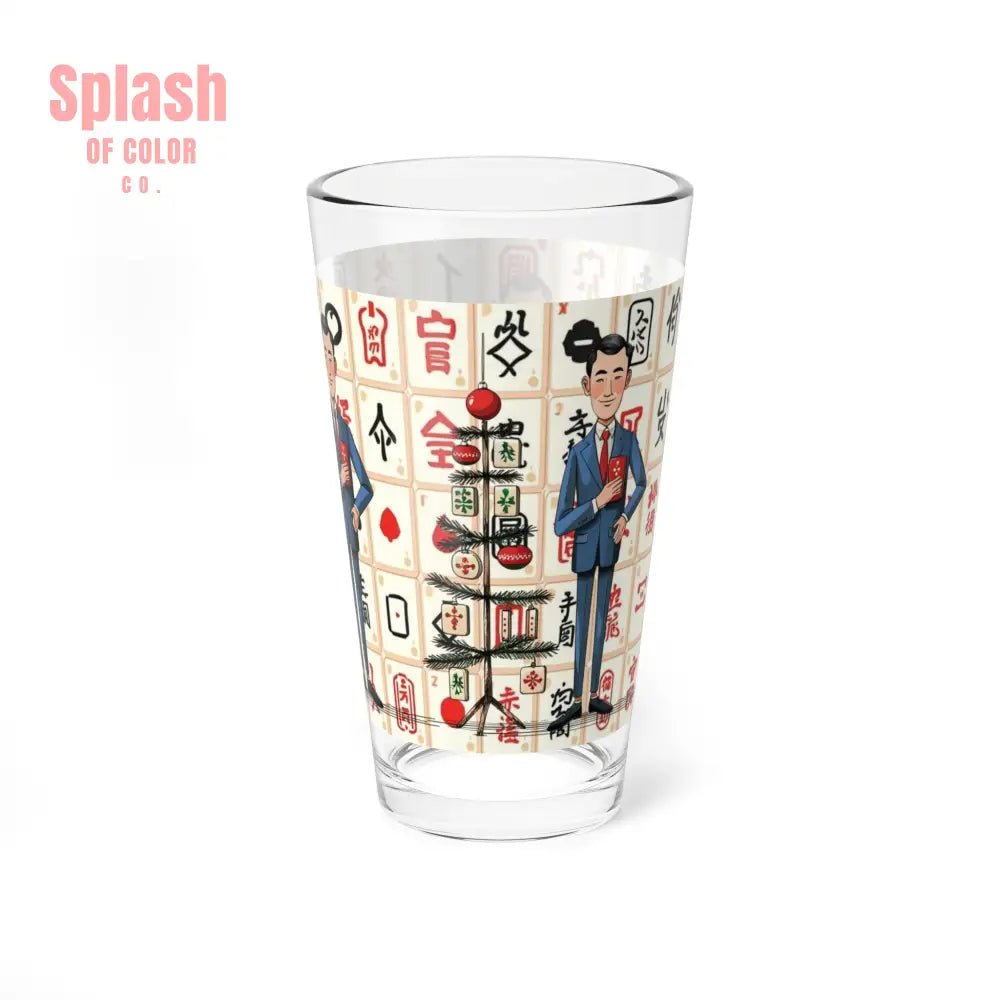 Mahjong Man, Whimsical Nostalgia Stylish Mixing Glass, Drinking Glass 16oz - Splash of Color co.