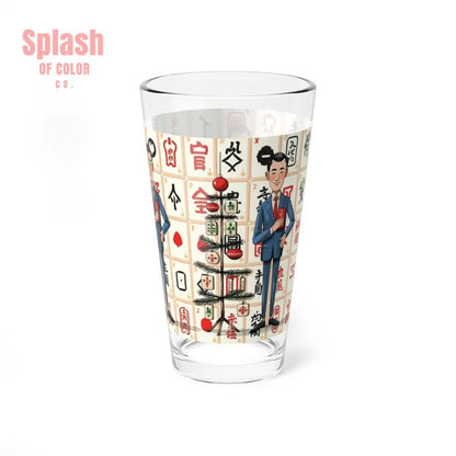 Mahjong Man, Whimsical Nostalgia Stylish Mixing Glass, Drinking Glass 16oz - Splash of Color co.