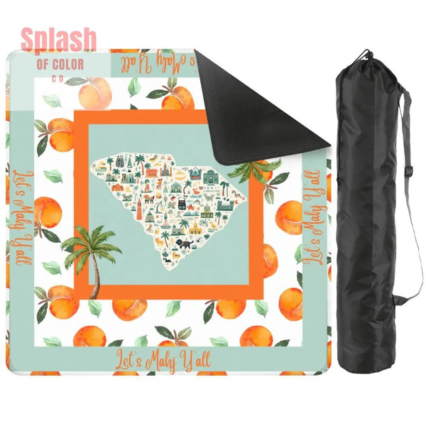 Let's Mahj Y'all South Carolina Whimsical Peach Pattern Mahjong Game Mat - Splash of Color co.