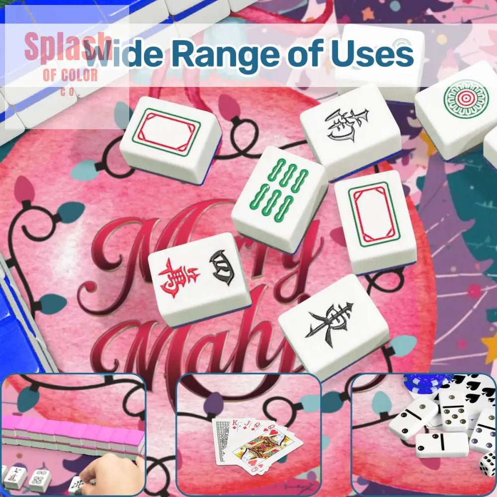 Mahjong Christmas Mat, Festive Trees, Pink, Purple Teal Merry Mahj Mat - Splash of Color co.