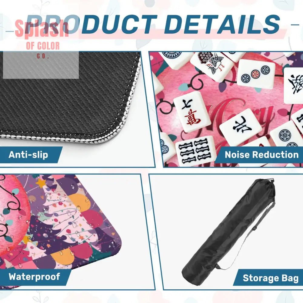 Mahjong Christmas Mat, Festive Trees, Pink, Purple Teal Merry Mahj Mat - Splash of Color co.