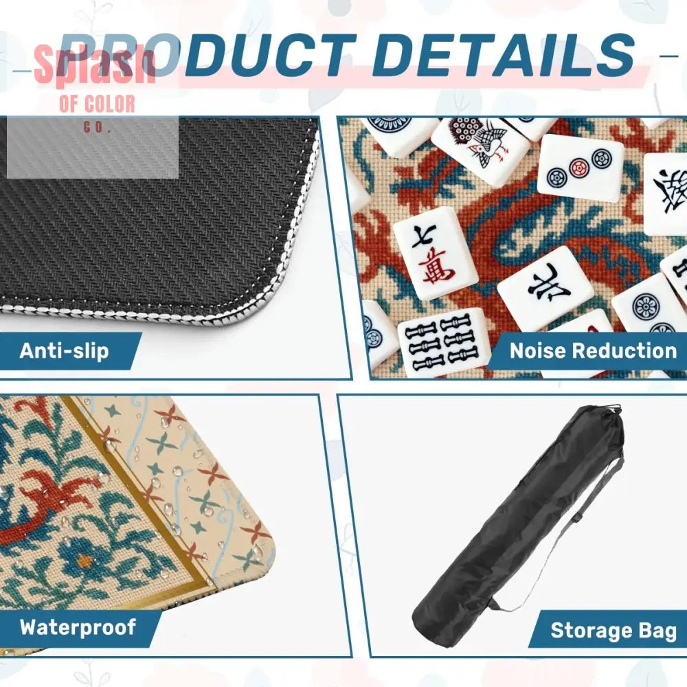 Asian Chinoiserie Dragon Embroidery Mahjong Mat, Faux Needle Point Mahj Mat - Splash of Color co.