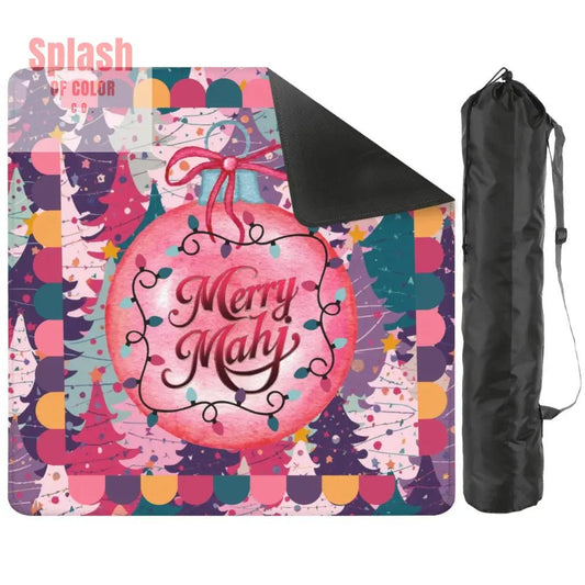 Mahjong Christmas Mat, Festive Trees, Pink, Purple Teal Merry Mahj Mat - Splash of Color co.