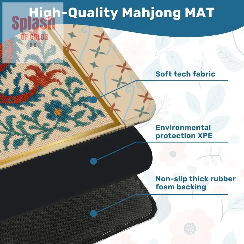 Asian Chinoiserie Dragon Embroidery Mahjong Mat, Faux Needle Point Mahj Mat - Splash of Color co.