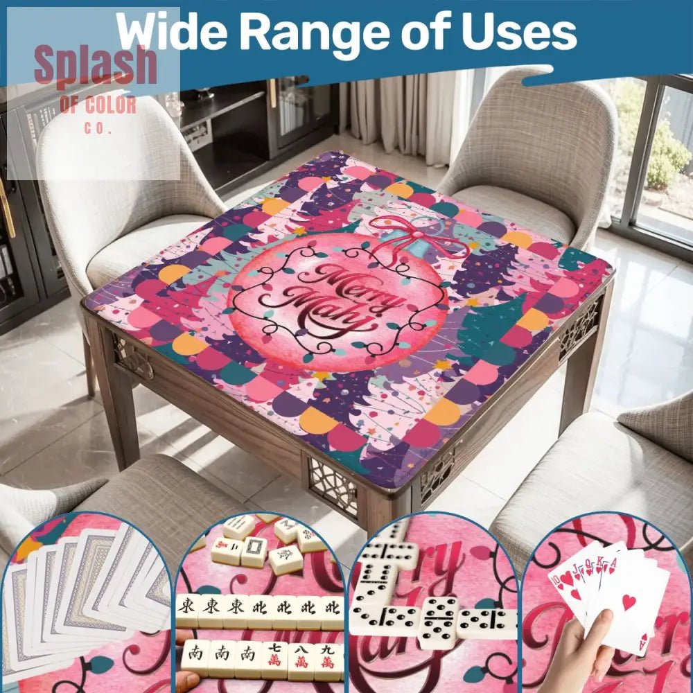 Mahjong Christmas Mat, Festive Trees, Pink, Purple Teal Merry Mahj Mat - Splash of Color co.