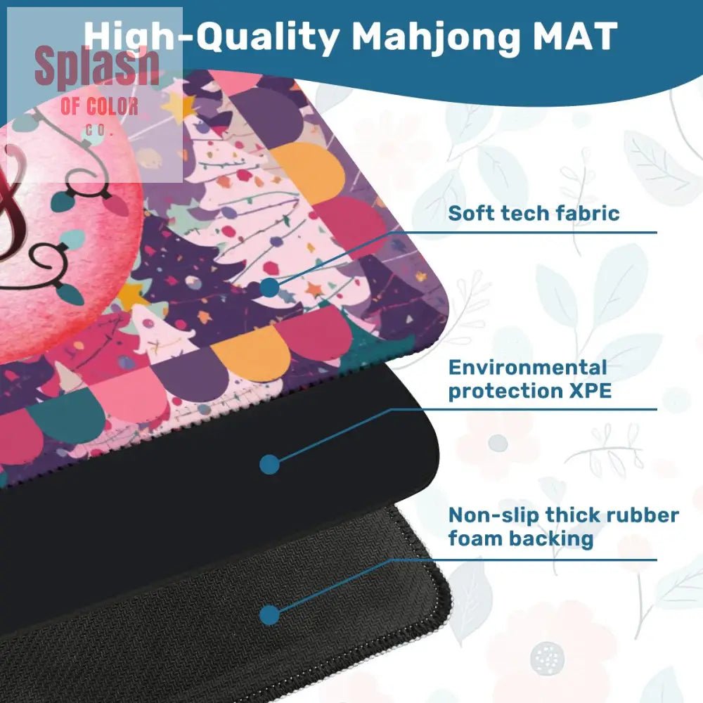 Mahjong Christmas Mat, Festive Trees, Pink, Purple Teal Merry Mahj Mat - Splash of Color co.