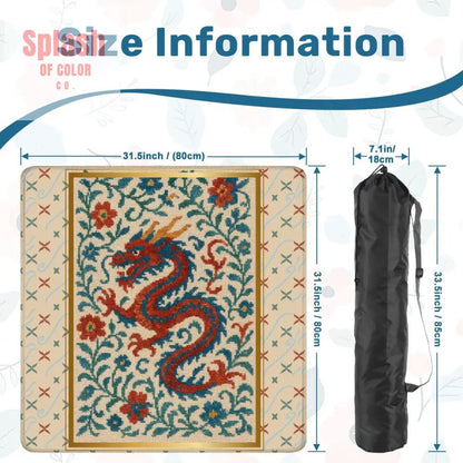 Asian Chinoiserie Dragon Embroidery Mahjong Mat, Faux Needle Point Mahj Mat - Splash of Color co.