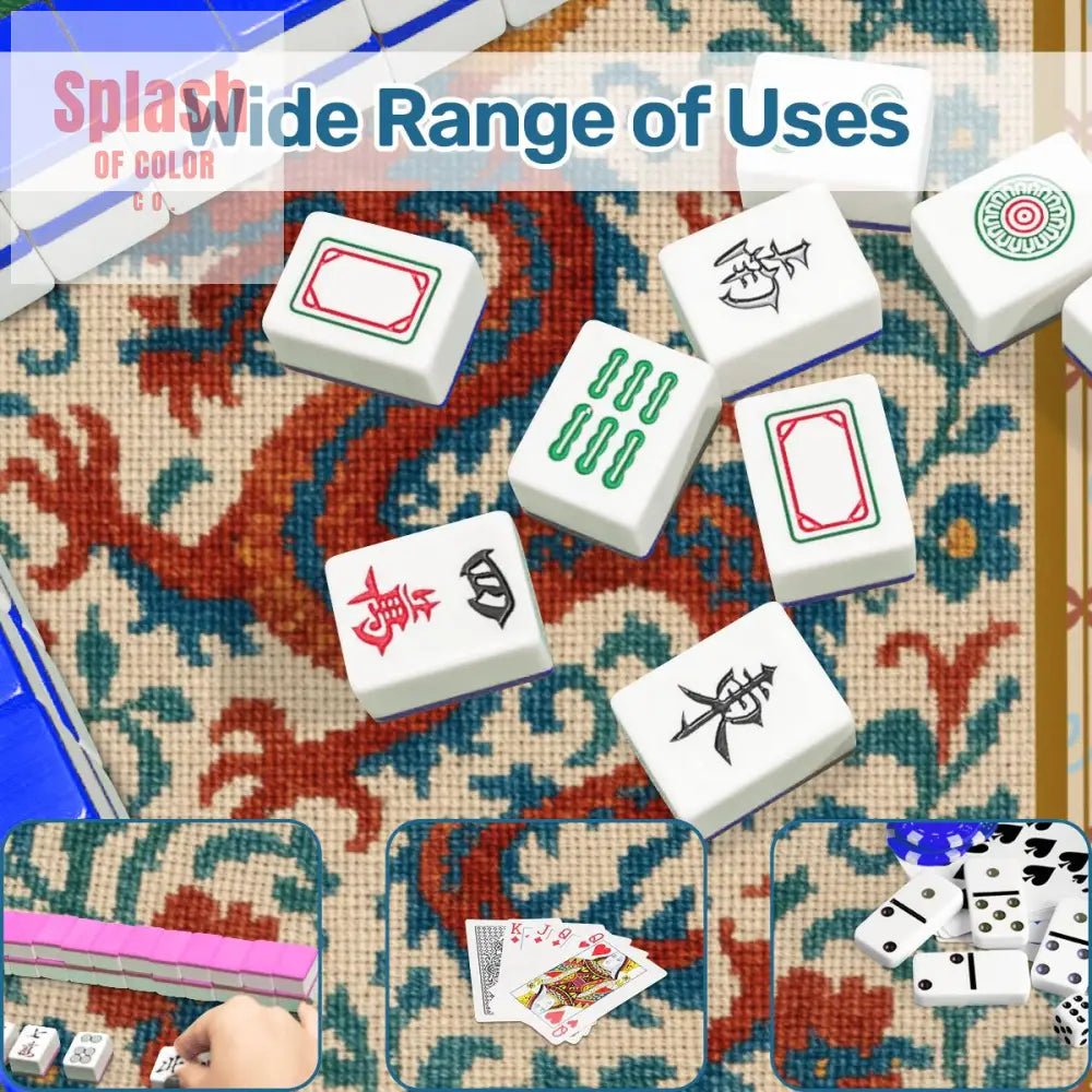 Asian Chinoiserie Dragon Embroidery Mahjong Mat, Faux Needle Point Mahj Mat - Splash of Color co.