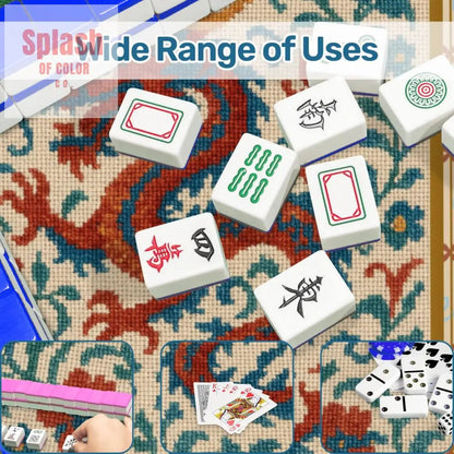 Asian Chinoiserie Dragon Embroidery Mahjong Mat, Faux Needle Point Mahj Mat - Splash of Color co.