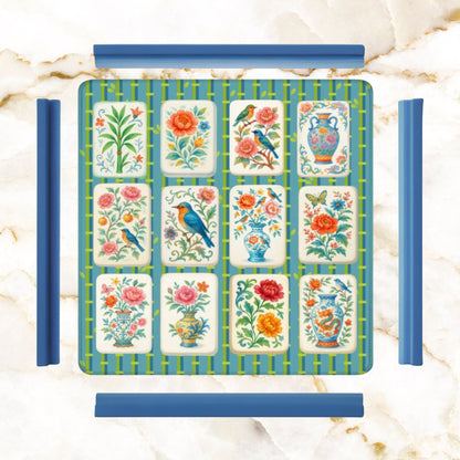 Mahjong Mat Asian Bamboo Background Floral Mahjong Tile Mahj Mat - 31.5’’x31.5’’ - Daily Accessories