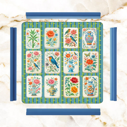Mahjong Mat Asian Bamboo Background Floral Mahjong Tile Mahj Mat - 31.5’’x31.5’’ - Daily Accessories
