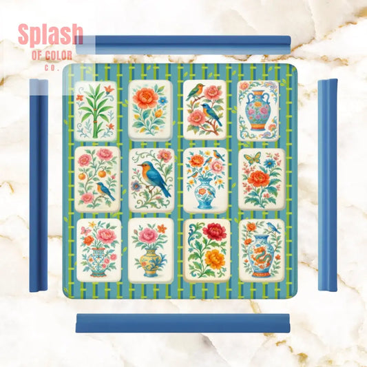 Mahjong Mat Asian Bamboo Background Floral Mahjong Tile Mahj Mat - 31.5’’x31.5’’ - Daily Accessories