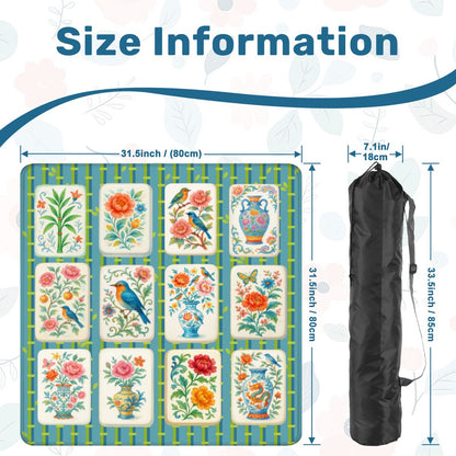 Mahjong Mat Asian Bamboo Background Floral Mahjong Tile Mahj Mat - 31.5’’x31.5’’ - Daily Accessories
