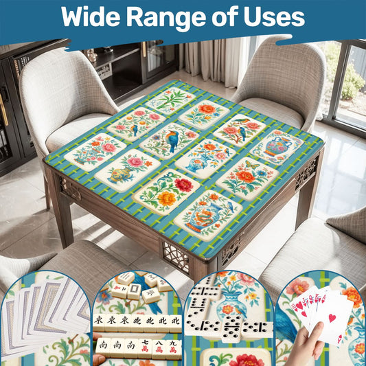 Mahjong Mat Asian Bamboo Background Floral Mahjong Tile Mahj Mat - 31.5’’x31.5’’ - Daily Accessories