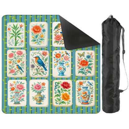 Mahjong Mat Asian Bamboo Background Floral Mahjong Tile Mahj Mat - 31.5’’x31.5’’ - Daily Accessories