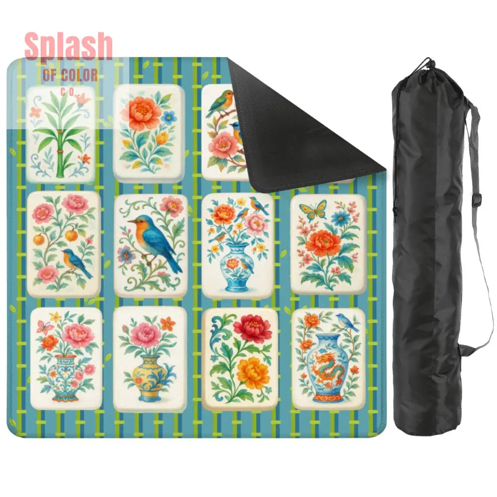 Mahjong Mat Asian Bamboo Background Floral Mahjong Tile Mahj Mat - 31.5’’x31.5’’ - Daily Accessories