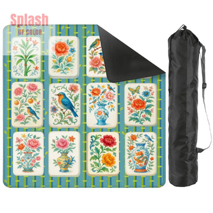 Mahjong Mat Asian Bamboo Background Floral Mahjong Tile Mahj Mat - 31.5’’x31.5’’ - Daily Accessories
