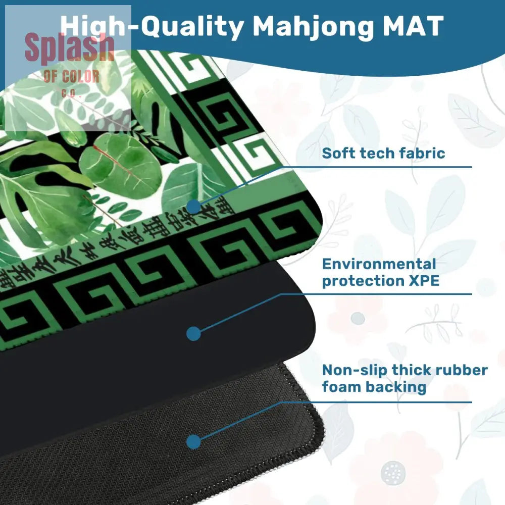Mahjong Mat Black And Green Tropical Asian Border Mahj Mat - 31.5’’x31.5’’ - Daily Accessories