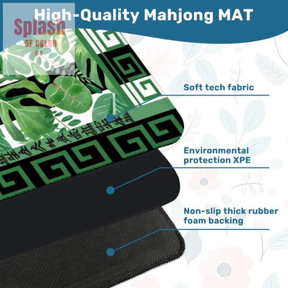 Mahjong Mat Black And Green Tropical Asian Border Mahj Mat - 31.5’’x31.5’’ - Daily Accessories