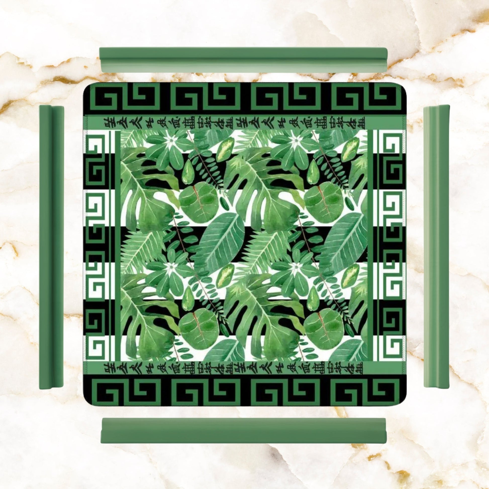 Mahjong Mat Black And Green Tropical Asian Border Mahj Mat - 31.5’’x31.5’’ - Daily Accessories