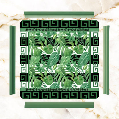 Mahjong Mat Black And Green Tropical Asian Border Mahj Mat - 31.5’’x31.5’’ - Daily Accessories