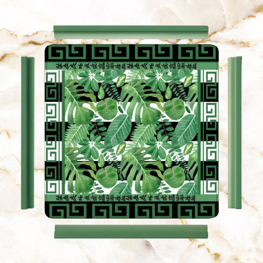 Mahjong Mat Black And Green Tropical Asian Border Mahj Mat - 31.5’’x31.5’’ - Daily Accessories