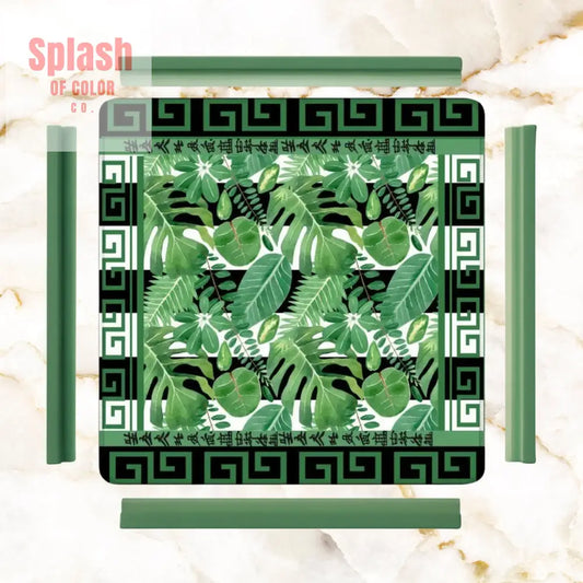 Mahjong Mat Black And Green Tropical Asian Border Mahj Mat - 31.5’’x31.5’’ - Daily Accessories