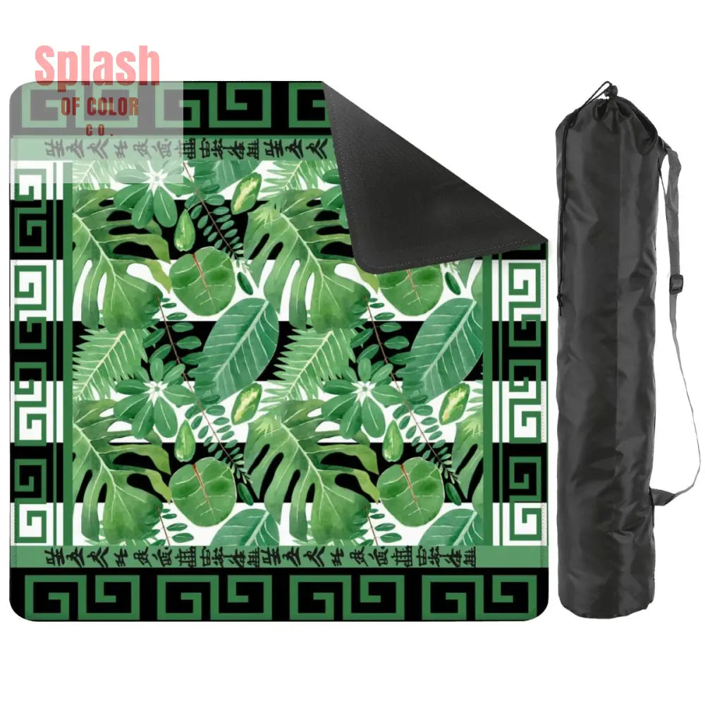 Mahjong Mat Black And Green Tropical Asian Border Mahj Mat - 31.5’’x31.5’’ - Daily Accessories
