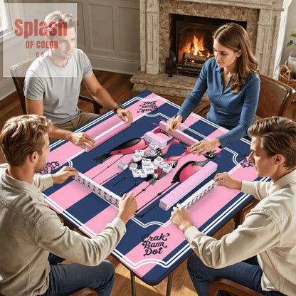 Mahjong Mat Blue Pink Striped Quirky Mahjong Bird Queens - 31.5’’x31.5’’ - Daily Accessories