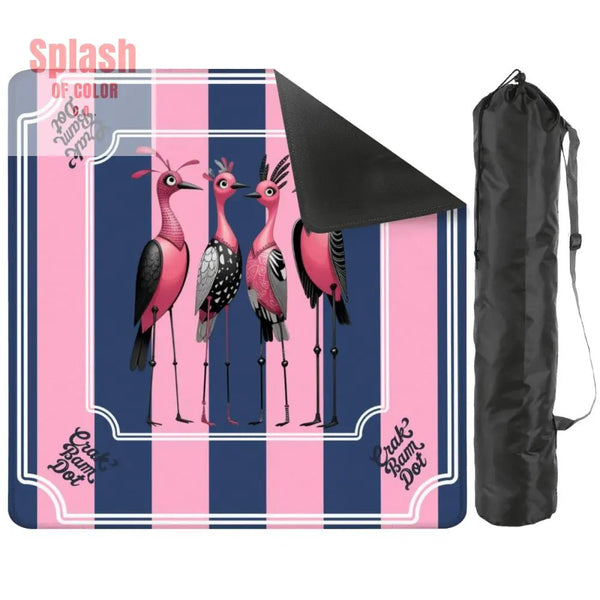 Mahjong Mat Blue Pink Striped Quirky Mahjong Bird Queens - 31.5’’x31.5’’ - Daily Accessories