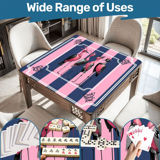 Mahjong Mat Blue Pink Striped Quirky Mahjong Bird Queens - 31.5’’x31.5’’ - Daily Accessories