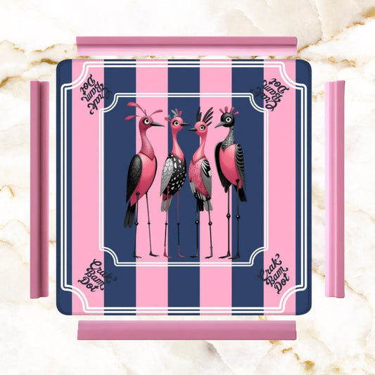 Mahjong Mat Blue Pink Striped Quirky Mahjong Bird Queens - 31.5’’x31.5’’ - Daily Accessories