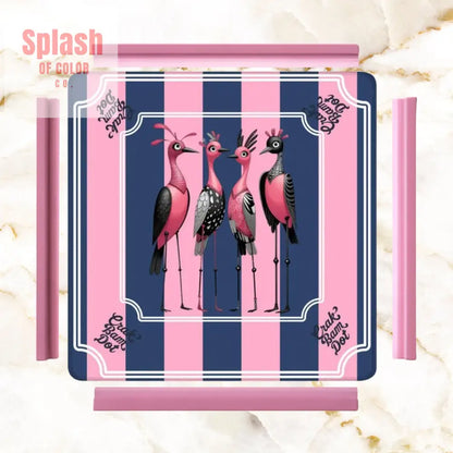 Mahjong Mat Blue Pink Striped Quirky Mahjong Bird Queens - 31.5’’x31.5’’ - Daily Accessories