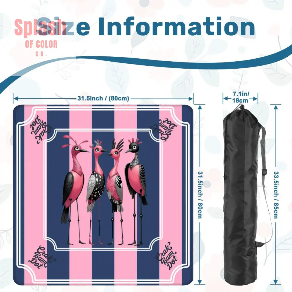 Mahjong Mat Blue Pink Striped Quirky Mahjong Bird Queens - 31.5’’x31.5’’ - Daily Accessories