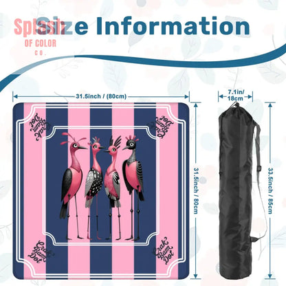 Mahjong Mat Blue Pink Striped Quirky Mahjong Bird Queens - 31.5’’x31.5’’ - Daily Accessories